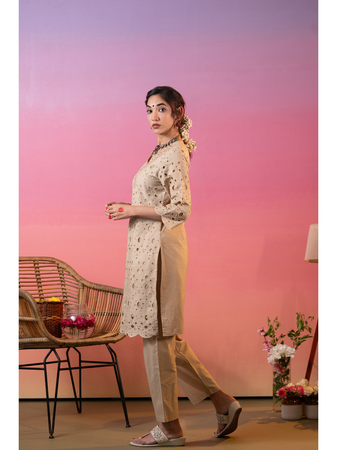 Beige-Cotton-Schiffli-Embroidered-2-Piece-Kurta-Set