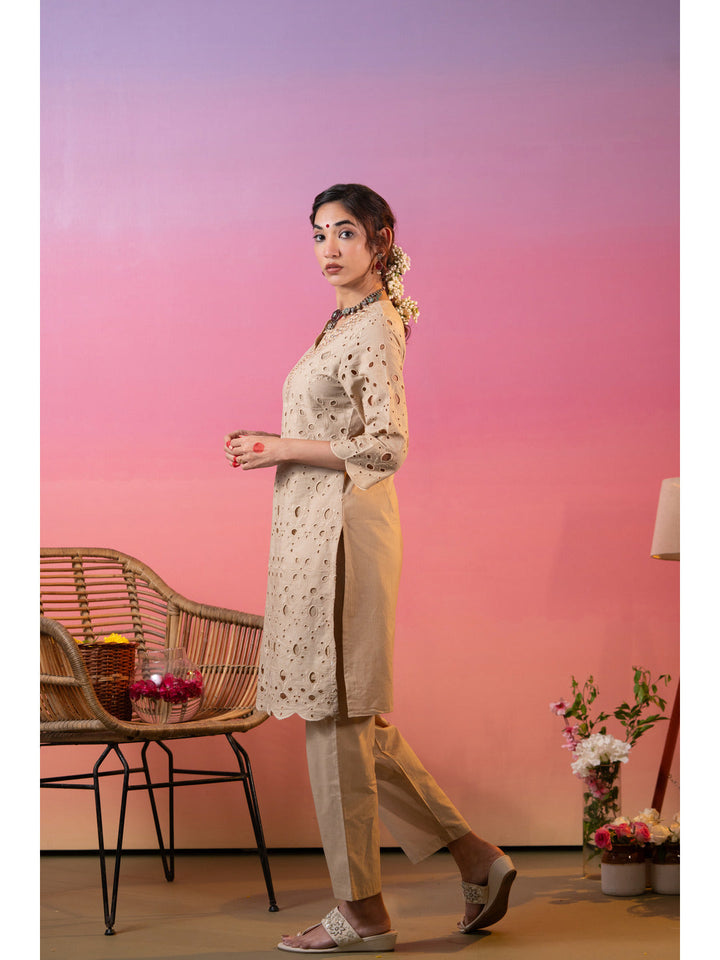 Beige-Cotton-Schiffli-Embroidered-2-Piece-Kurta-Set