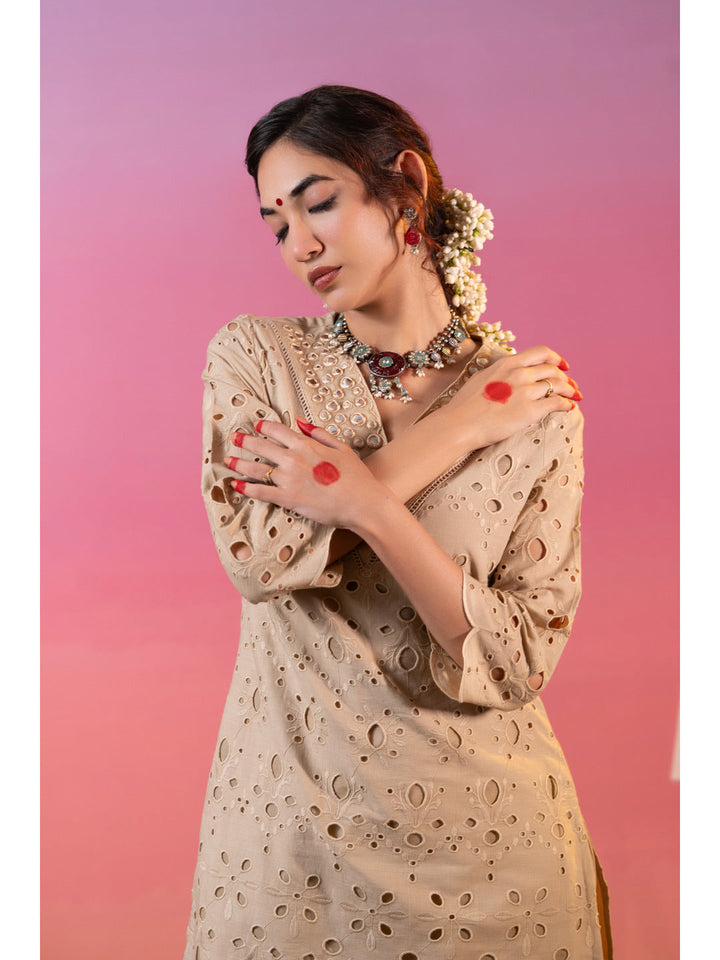 Beige-Cotton-Schiffli-Embroidered-2-Piece-Kurta-Set