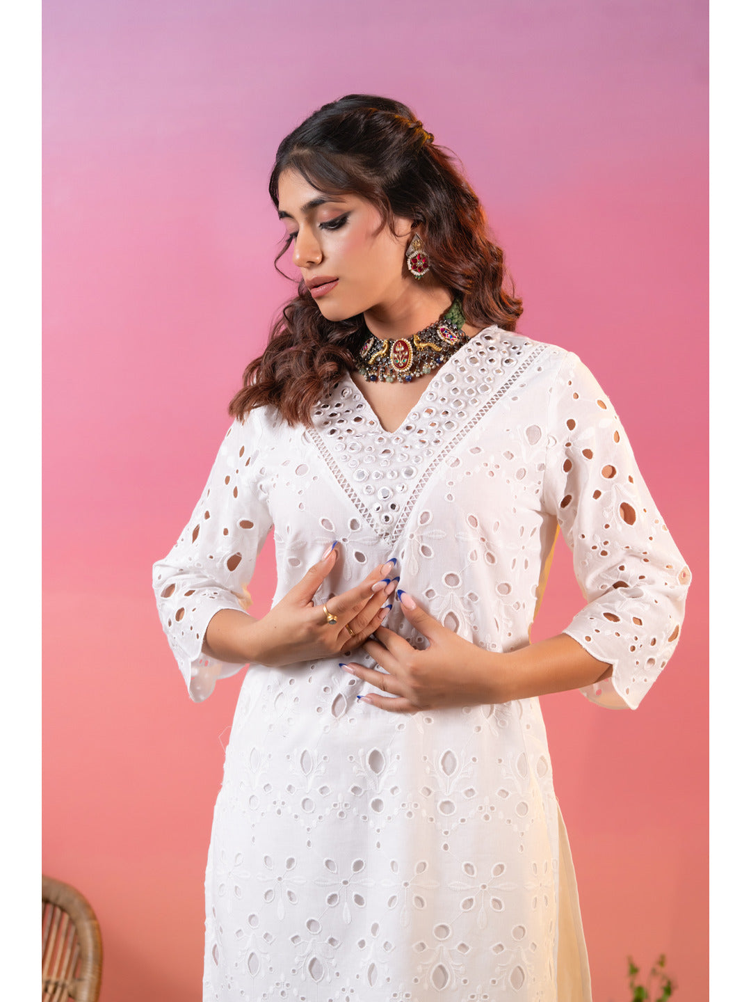 White-Cotton-Schiffli-Embroidered-2-Piece-Kurta-Set