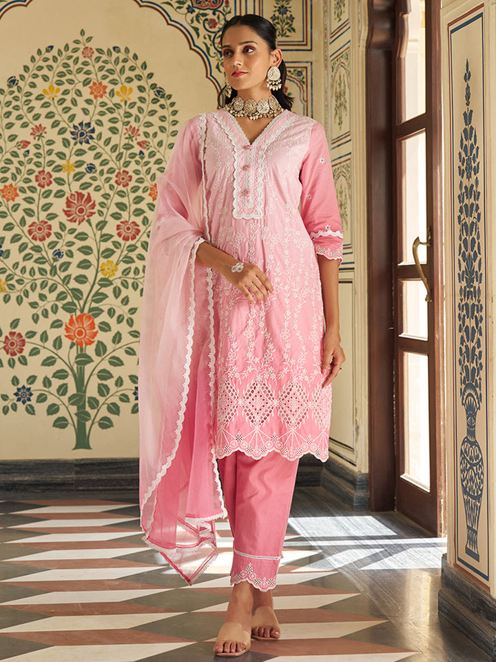 Pink-Pure-Cotton-Schiffli-Embroidered-Ombre-3-Piece-Kurta-Set