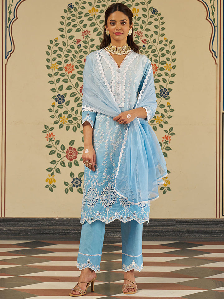 Blue-Pure-Cotton-Schiffli-Embroidered-Ombre-3-Piece-Kurta-Set
