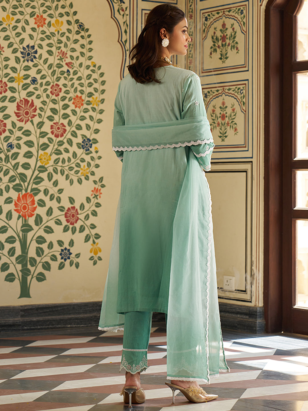 Green-Cotton-Schiffli-Embroidered-Ombre-3-Piece-Kurta-Set
