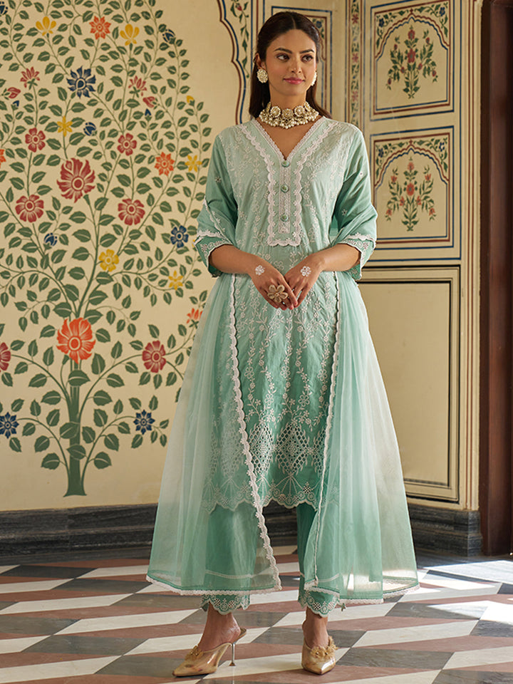 Green-Cotton-Schiffli-Embroidered-Ombre-3-Piece-Kurta-Set