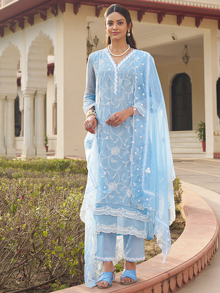 Blue-Organza-Schiffli-Embroidered-3-Piece-Kurta-Set
