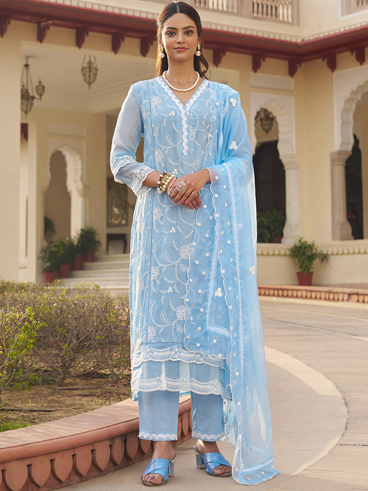Blue-Organza-Schiffli-Embroidered-3-Piece-Kurta-Set