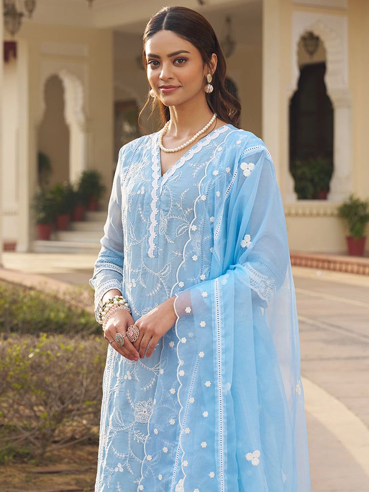 Blue-Organza-Schiffli-Embroidered-3-Piece-Kurta-Set