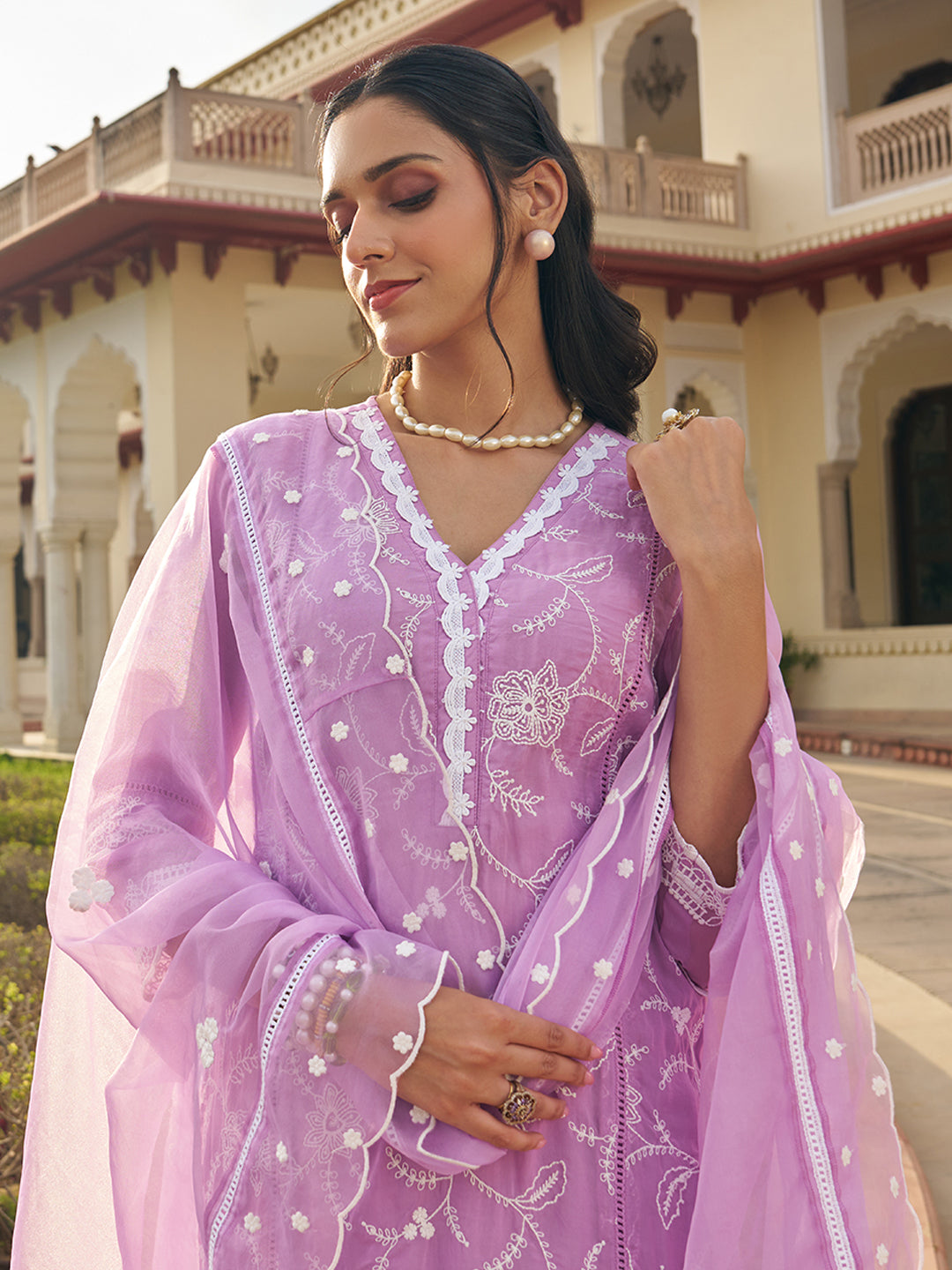 Lavender-Organza-Schiffli-Embroidered-3-Piece-Kurta-Set