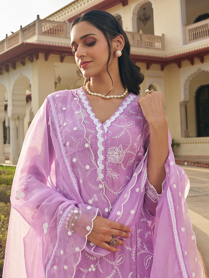 Lavender-Organza-Schiffli-Embroidered-3-Piece-Kurta-Set