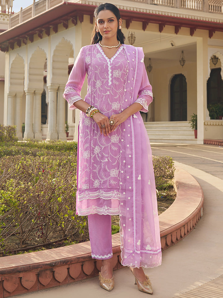 Lavender-Organza-Schiffli-Embroidered-3-Piece-Kurta-Set