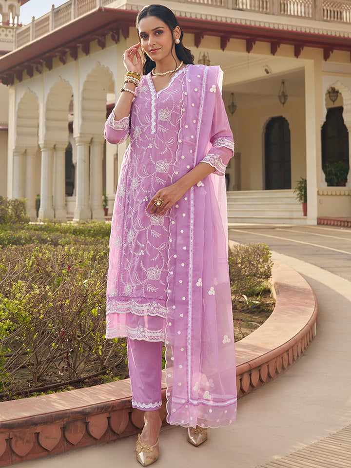 Lavender-Organza-Schiffli-Embroidered-3-Piece-Kurta-Set