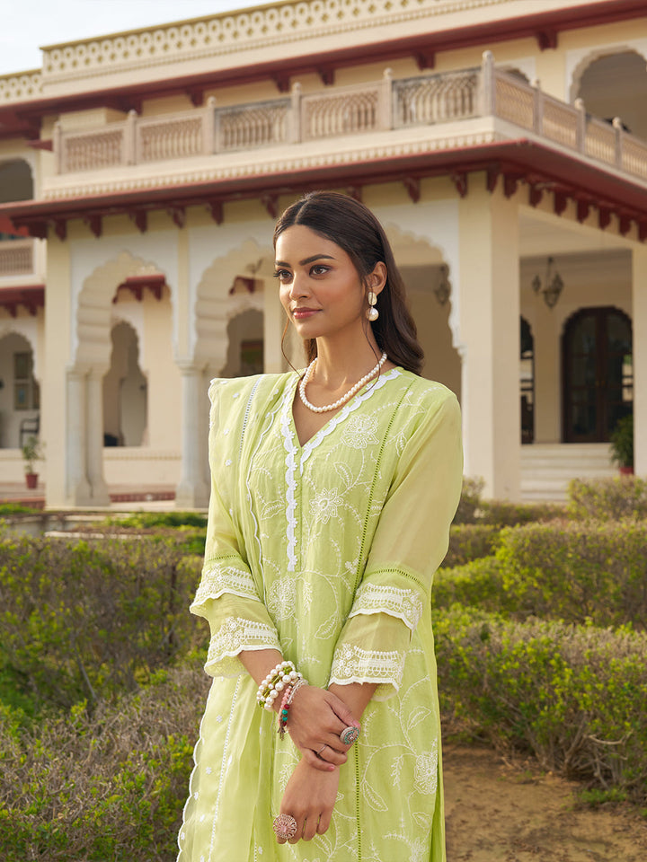 Green-Organza-Schiffli-Embroidered-3-Piece-Kurta-Set