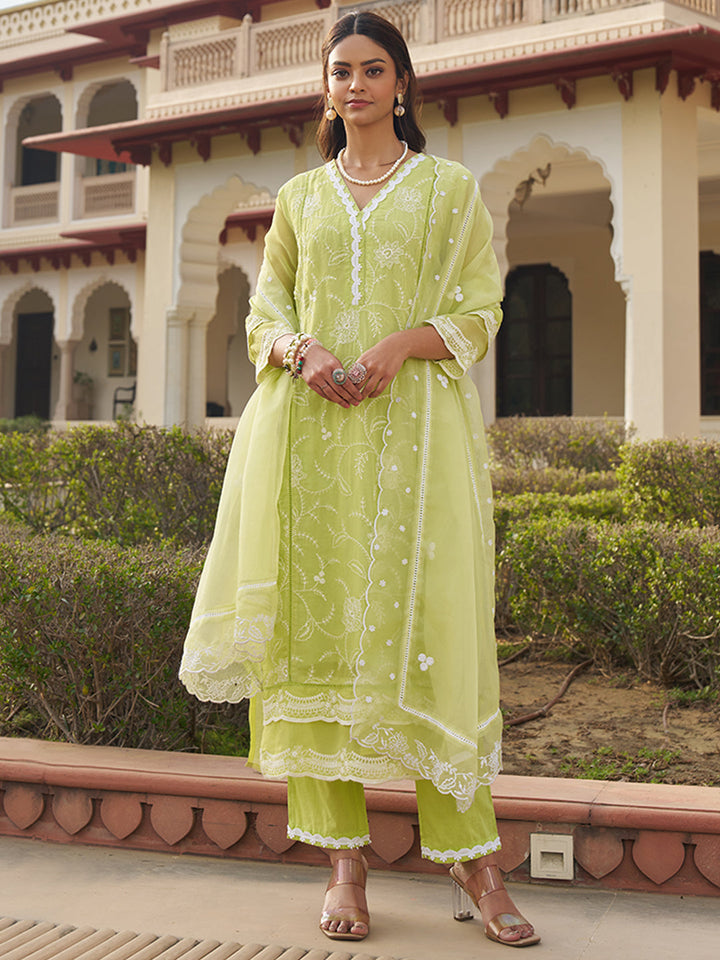 Green-Organza-Schiffli-Embroidered-3-Piece-Kurta-Set