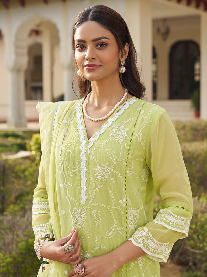 Green-Organza-Schiffli-Embroidered-3-Piece-Kurta-Set