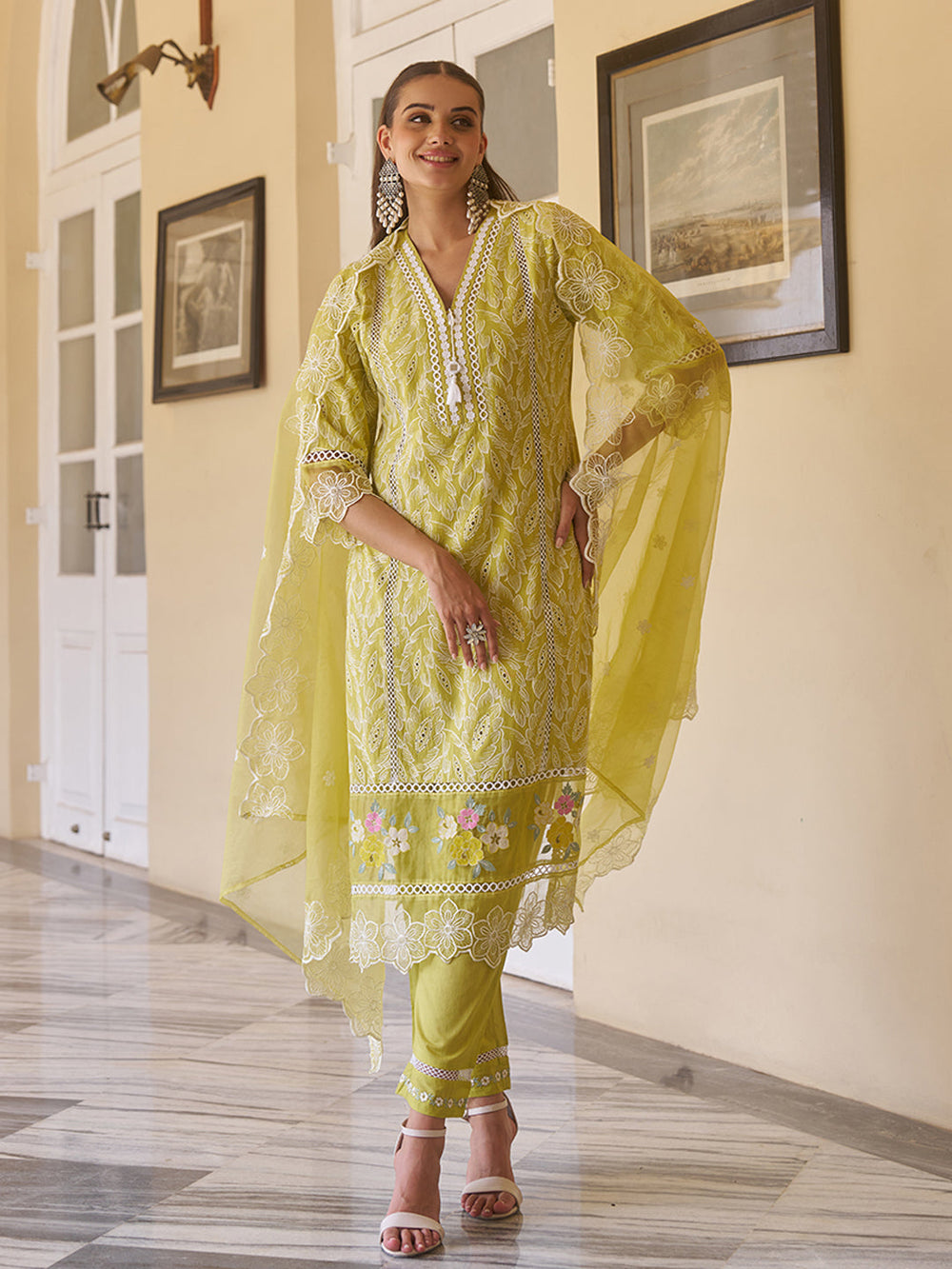 Yellow-Cotton-Schiffli-Floral-Embroidered-3-Piece-Kurta-Set