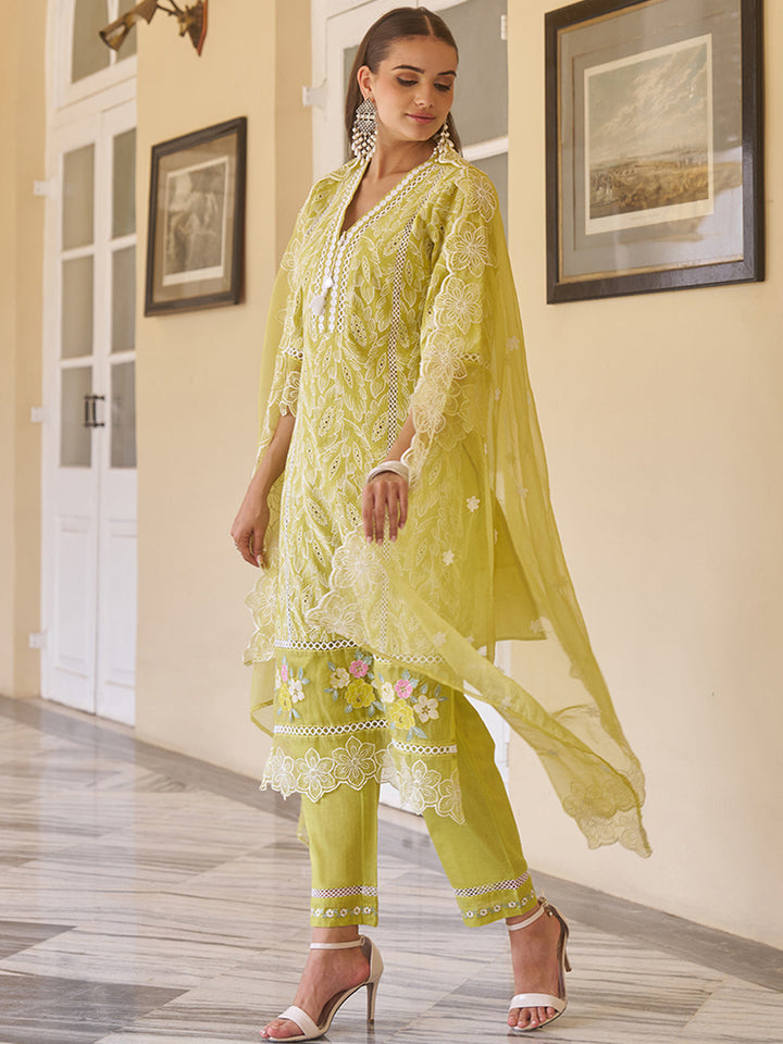 Yellow-Cotton-Schiffli-Floral-Embroidered-3-Piece-Kurta-Set