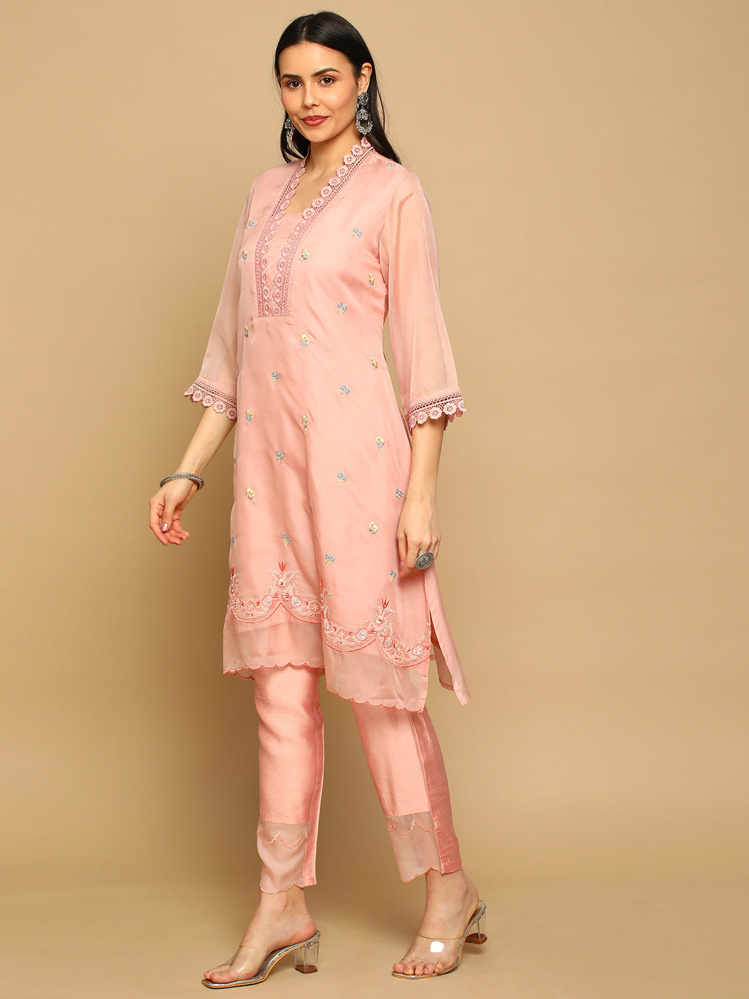 Pink-Silk-Blend-Embroidered-A-Line-3-Piece-Kurta-Set