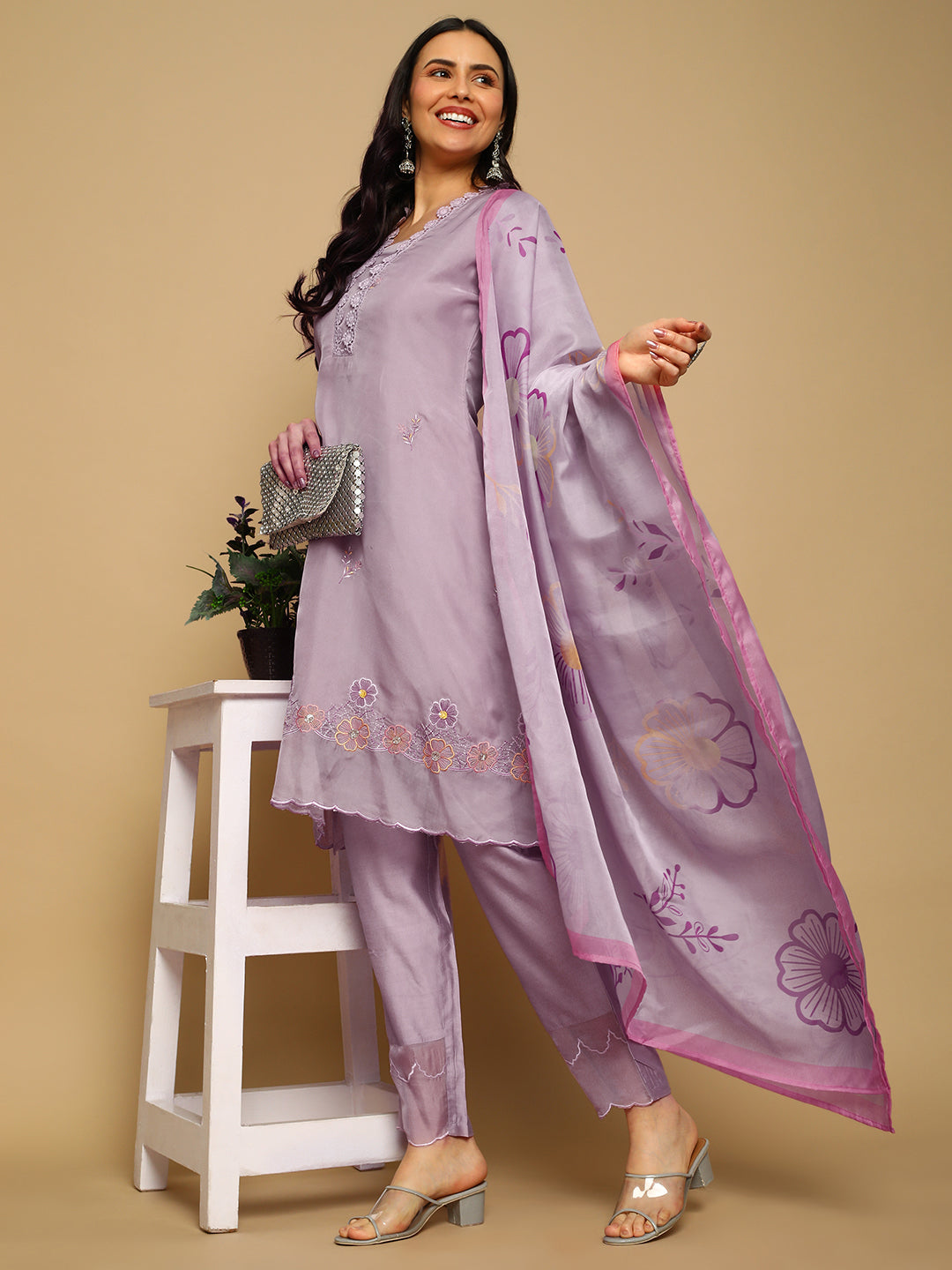 Lilac-Silk-Blend-Embroidered-A-Line-3-Piece-Kurta-Set
