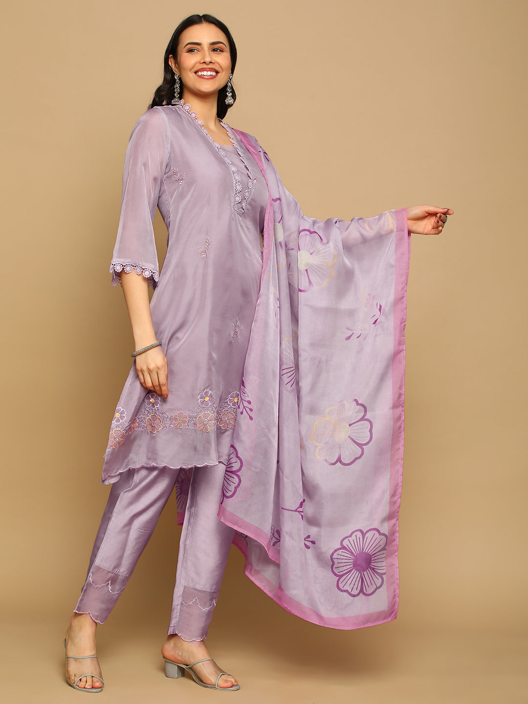 Lilac-Silk-Blend-Embroidered-A-Line-3-Piece-Kurta-Set