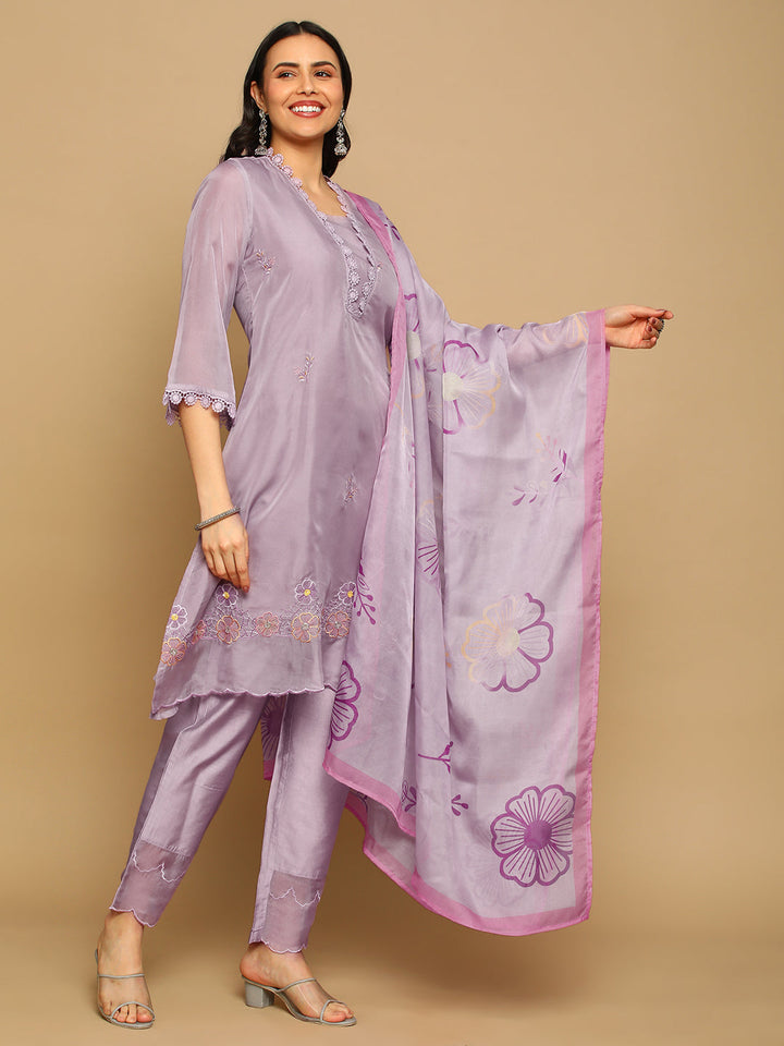 Lilac-Silk-Blend-Embroidered-A-Line-3-Piece-Kurta-Set