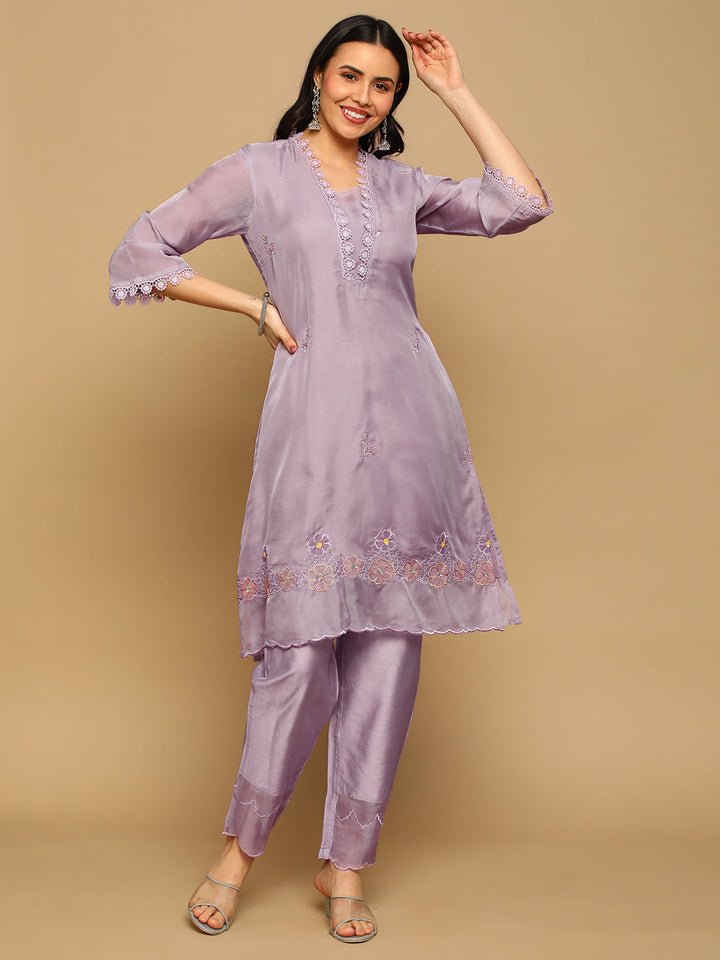 Lilac-Silk-Blend-Embroidered-A-Line-3-Piece-Kurta-Set