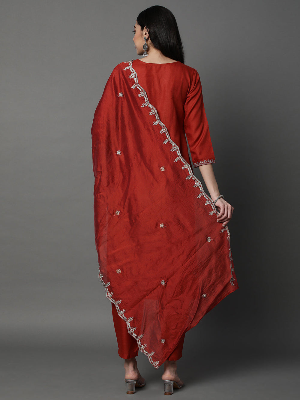 Brick-Red-Cotton-Blend-Embroidered-Chanderi-Silk-3-Piece-Kurta-Set