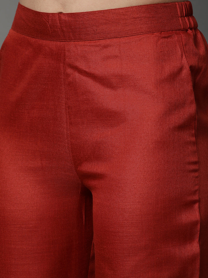 Brick-Red-Cotton-Blend-Embroidered-Chanderi-Silk-3-Piece-Kurta-Set