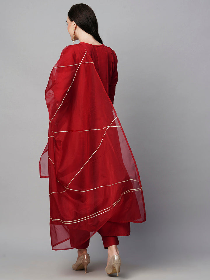 Maroon-Red-Silk-Blend-Zari-Embroidered-3-Piece-Kurta-Set