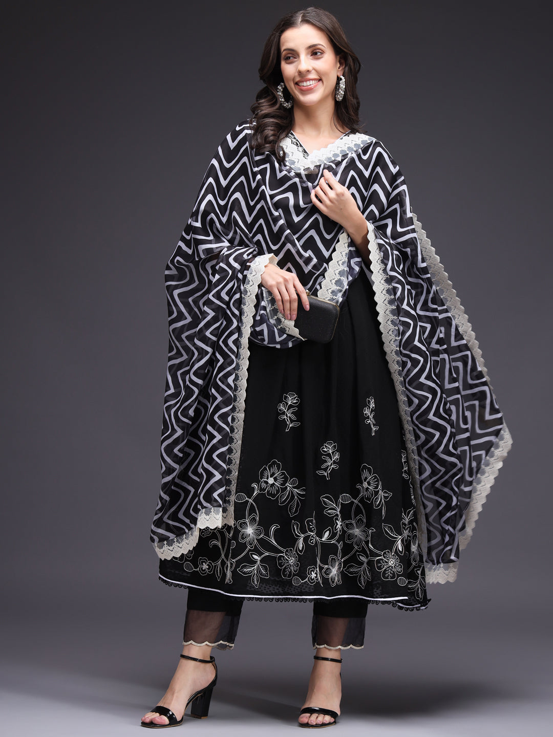 Black-Poly-Chiffon-Embroidered-3-Piece-Kurta-Set