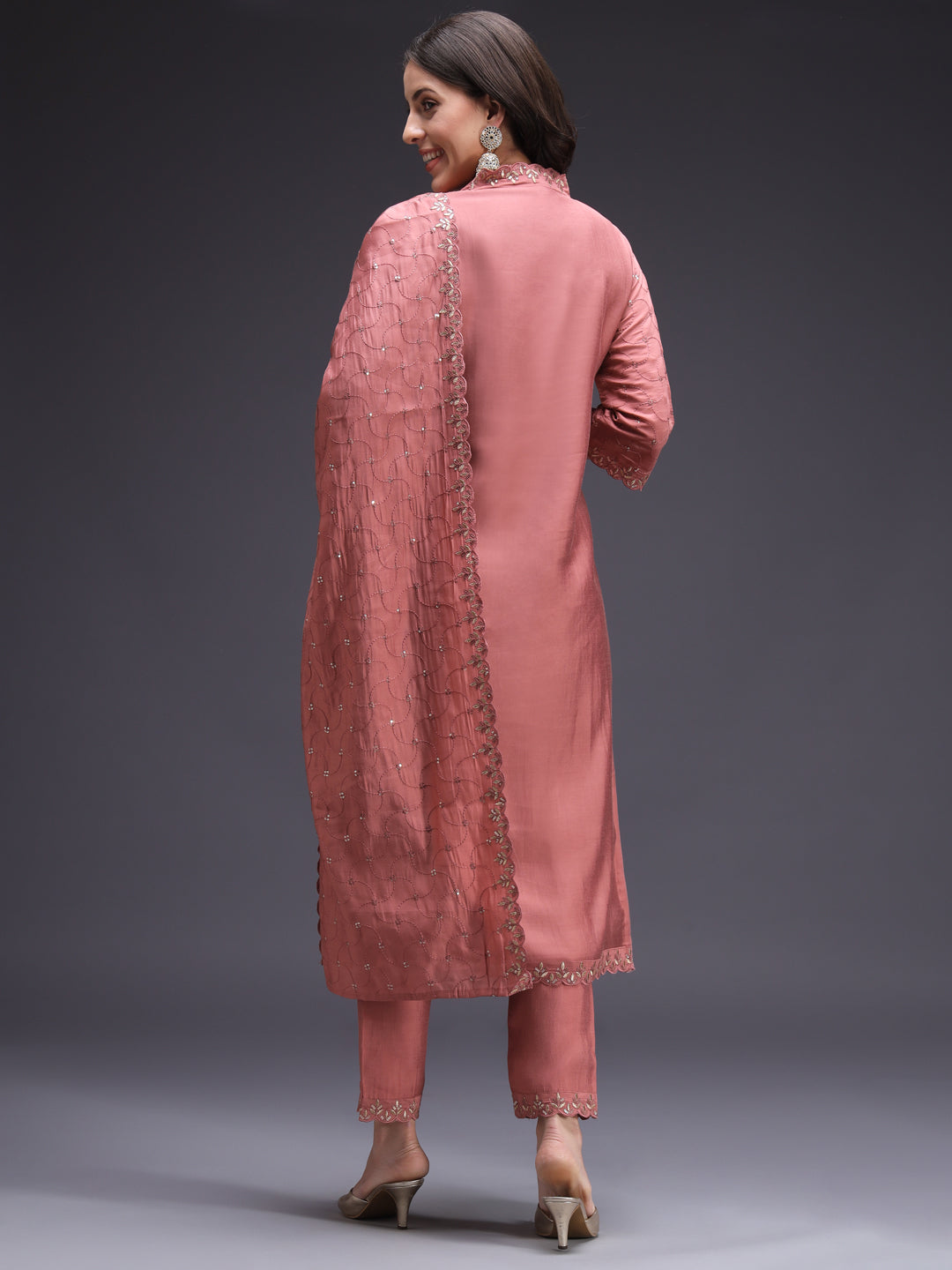 Red-Silk-Blend-Sequinned-Straight-3-Piece-Kurta-Set