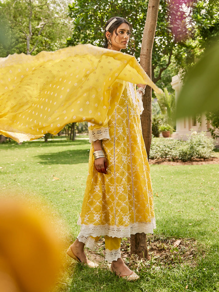 Yellow-Pure-Cotton-Schiffli-Anarkali-3-Piece-Kurta-Set