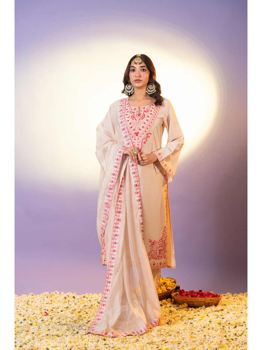 Beige-Poly-Chanderi-Floral-Embroidered-3-Piece-Kurta-Set