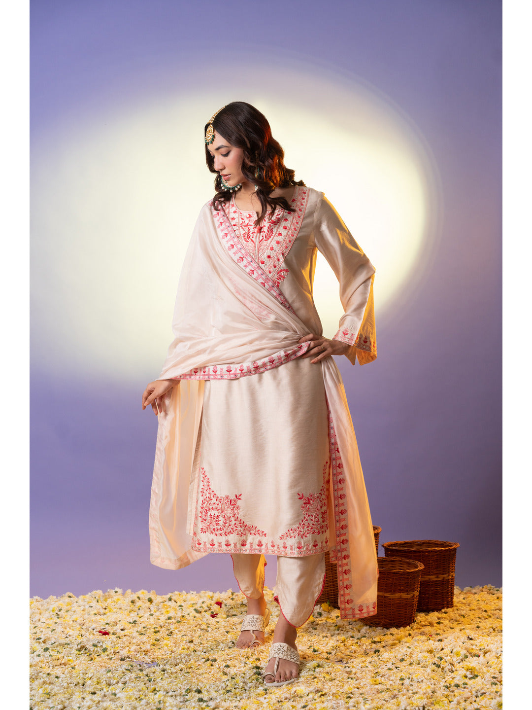 Beige-Poly-Chanderi-Floral-Embroidered-3-Piece-Kurta-Set