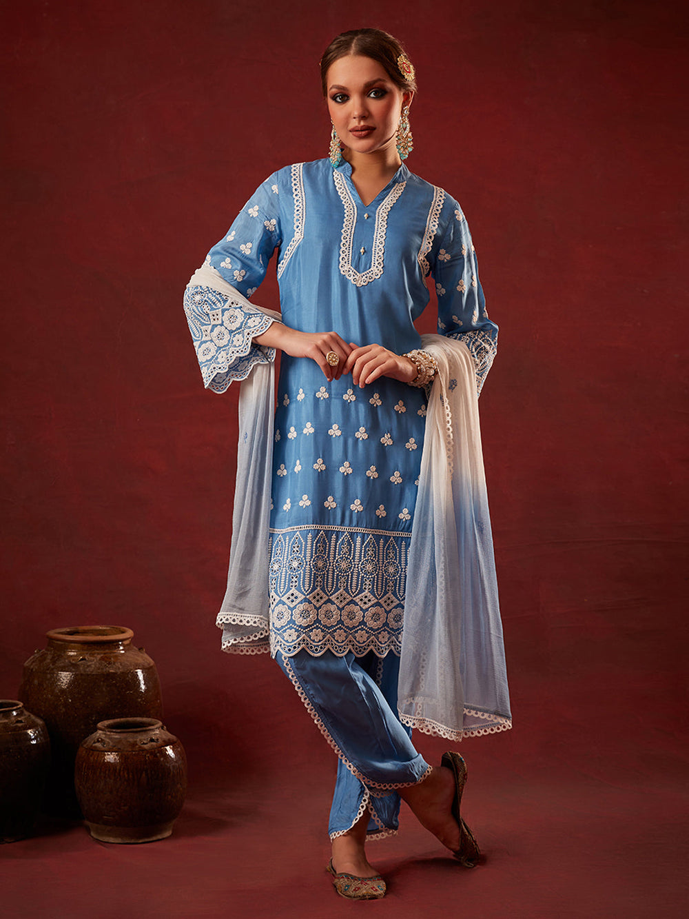 Blue-Cotton-Floral-Embroidered-3-Piece-Kurta-Set