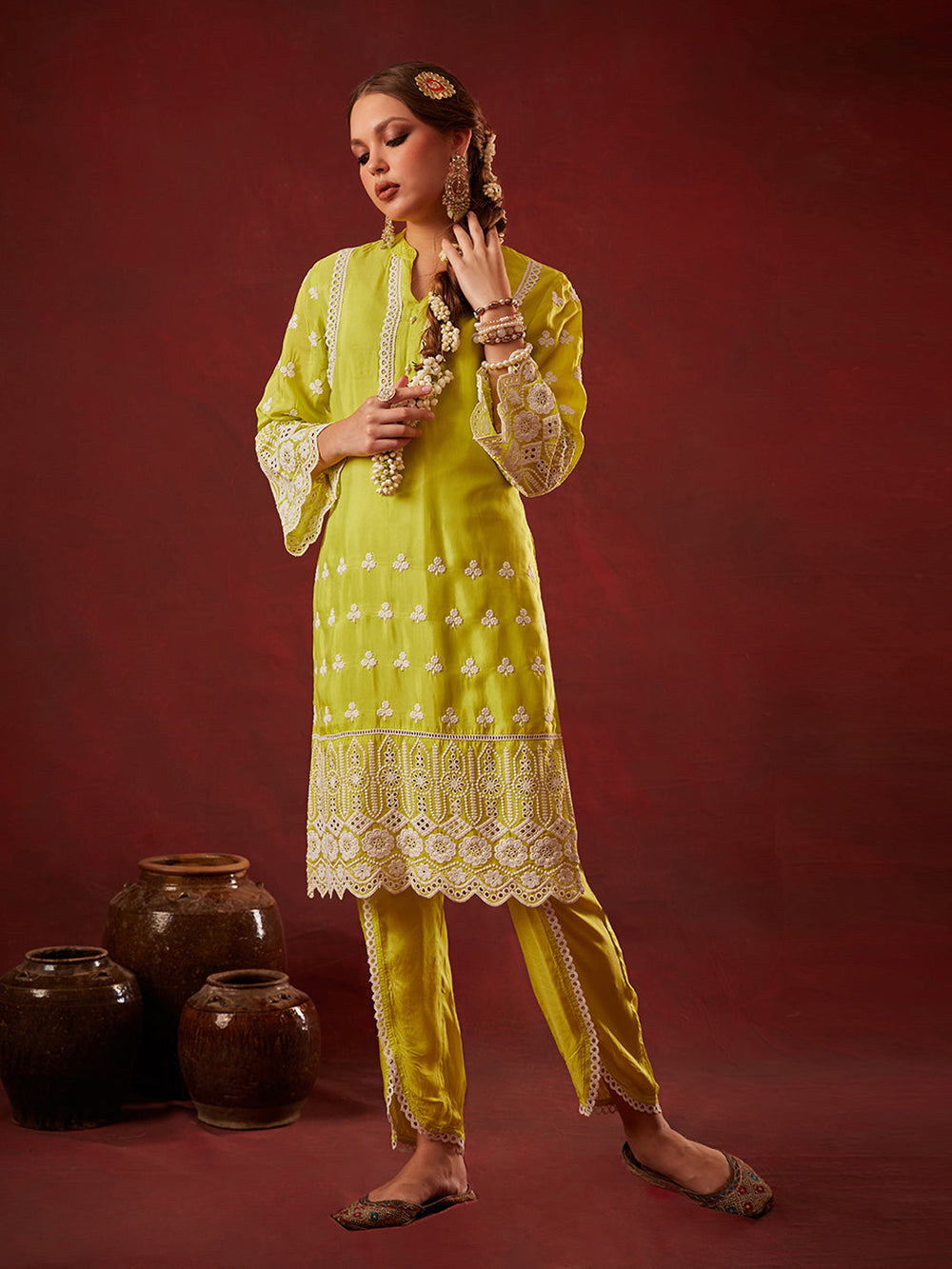 Green-Cotton-Blend-Floral-Embroidered-3-Piece-Kurta-Set