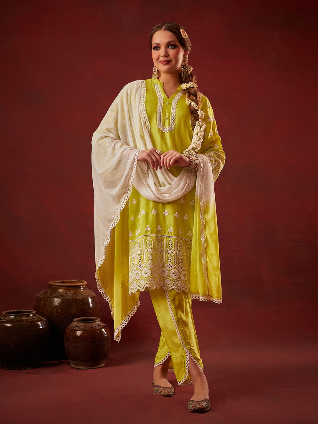 Green-Cotton-Blend-Floral-Embroidered-3-Piece-Kurta-Set