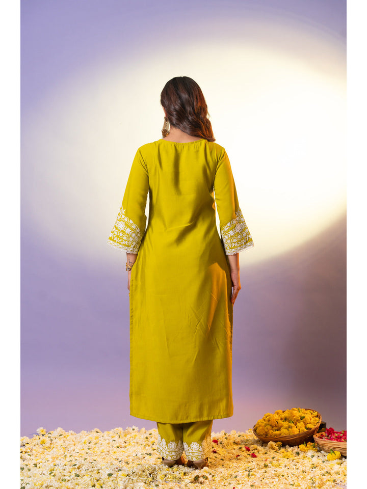 Green-Silk-Blended-Schiffli-Embroidered-3-Piece-Kurta-Set