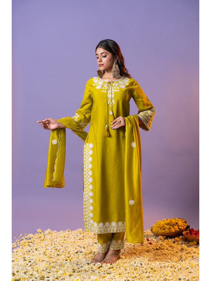 Green-Silk-Blended-Schiffli-Embroidered-3-Piece-Kurta-Set