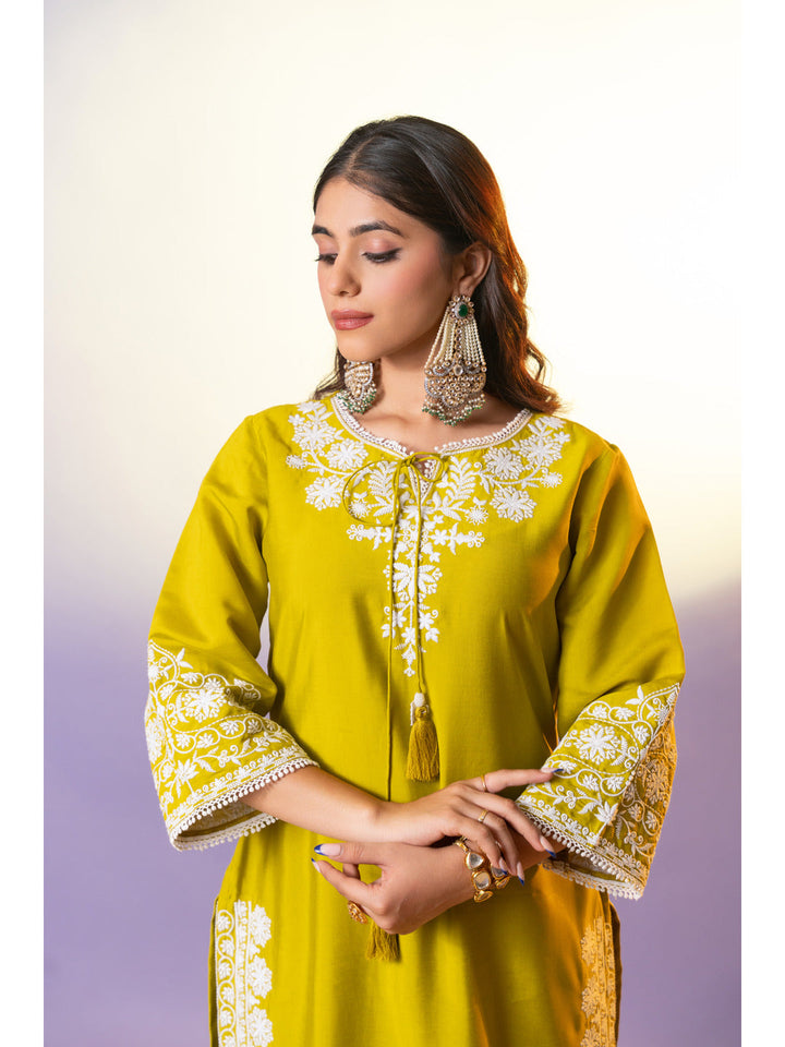 Green-Silk-Blended-Schiffli-Embroidered-3-Piece-Kurta-Set