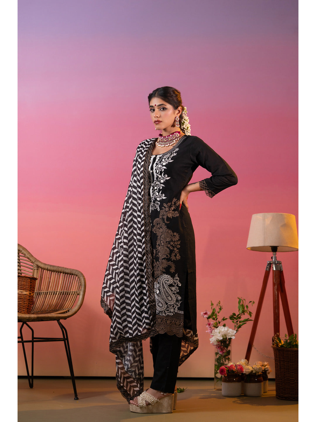 Black-Cotton-Embroidered-3-Piece-Kurta-Set
