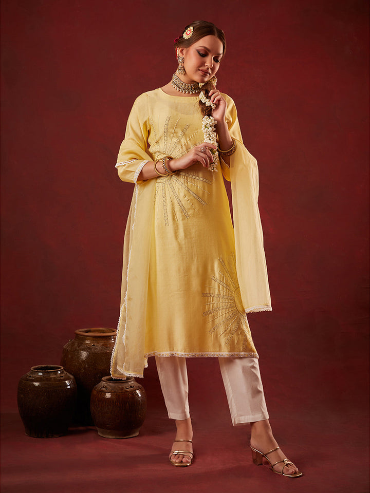 Yellow-Chanderi-Embroidered-3-Piece-Kurta-Set