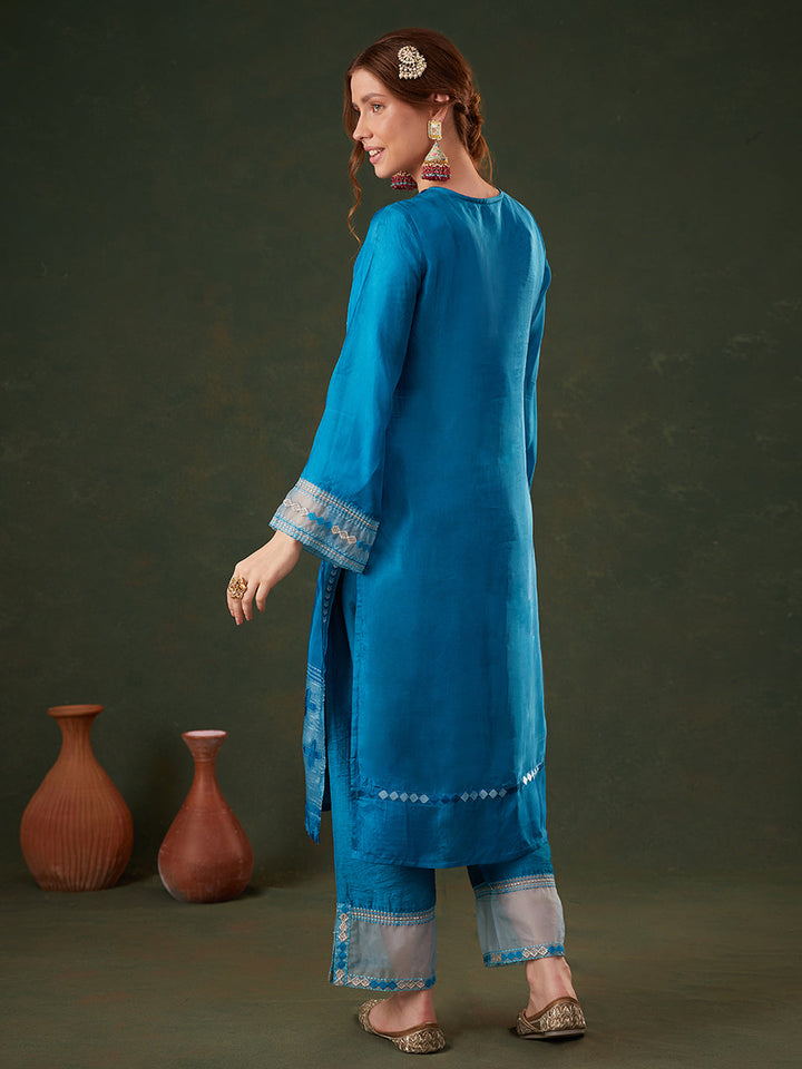 Blue-Silk-Blend-Jacquard-Floral-Embroidered-3-Piece-Kurta-Set