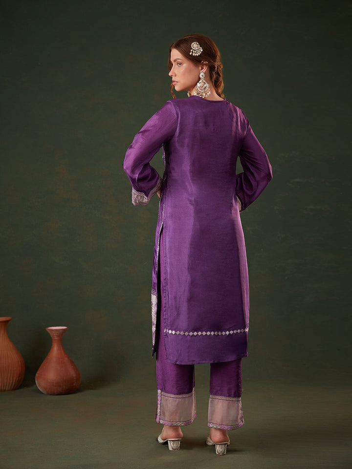 Purple-Silk-Blend-Jacquard-Floral-Embroidered-3-Piece-Kurta-Set