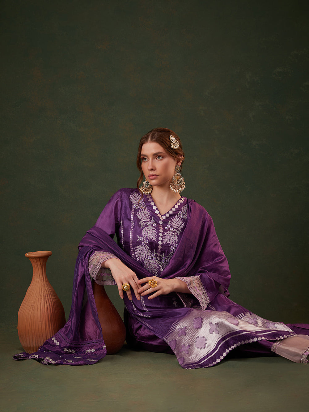Purple-Silk-Blend-Jacquard-Floral-Embroidered-3-Piece-Kurta-Set