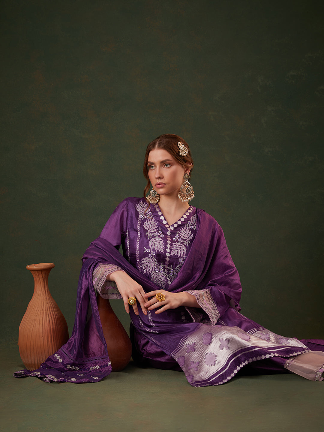 Purple-Silk-Blend-Jacquard-Floral-Embroidered-3-Piece-Kurta-Set