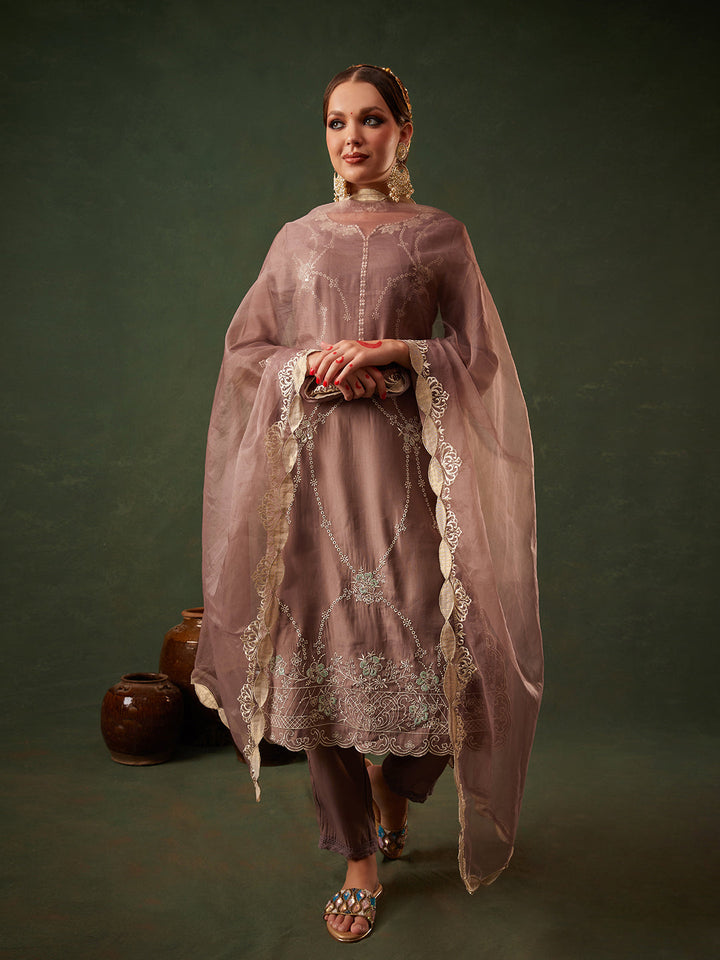 Brown-Silk-Blend-Floral-Embroidered-3-Piece-Kurta-Set