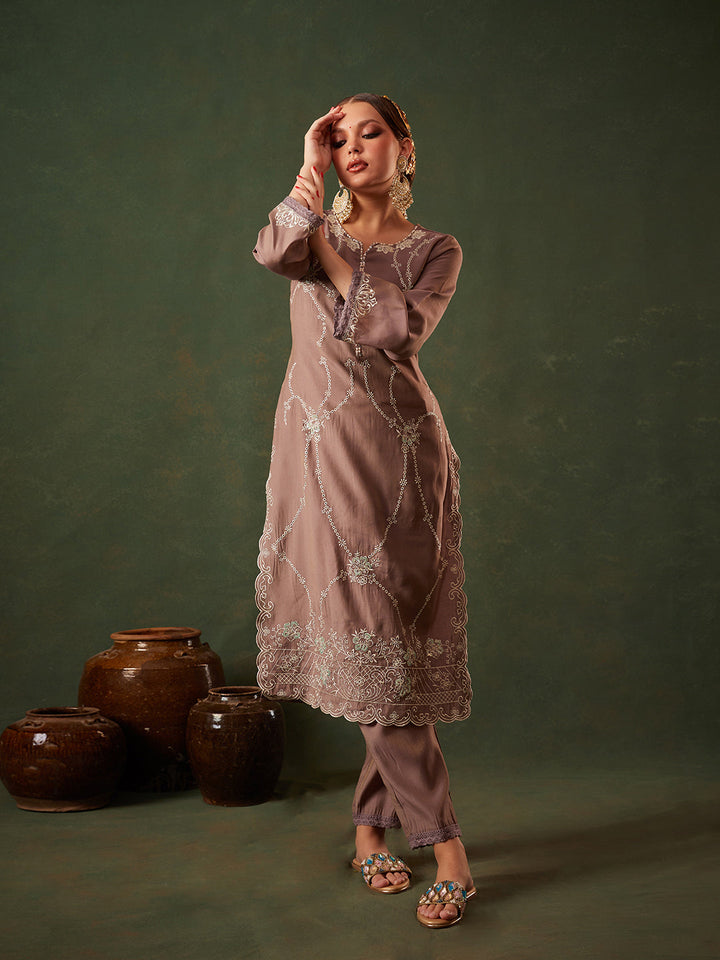 Brown-Silk-Blend-Floral-Embroidered-3-Piece-Kurta-Set