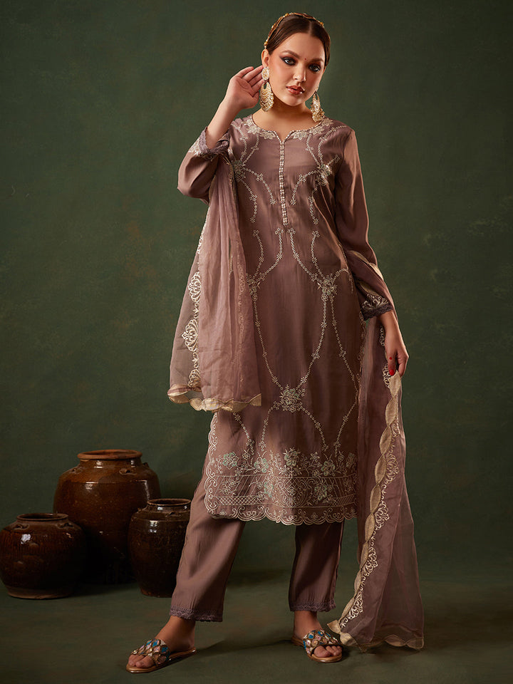 Brown-Silk-Blend-Floral-Embroidered-3-Piece-Kurta-Set