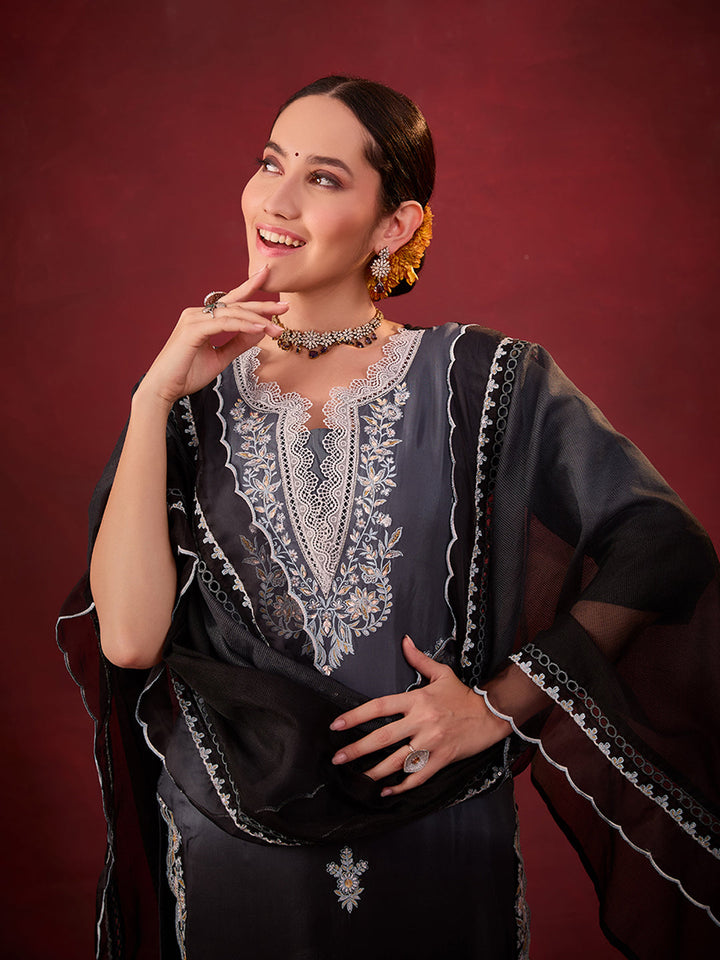 Black-Chanderi-Silk-Embroidered-Ombre-3-Piece-Kurta-Set