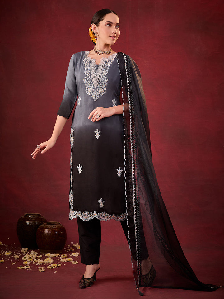 Black-Chanderi-Silk-Embroidered-Ombre-3-Piece-Kurta-Set